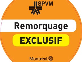 This sticker will be used to identify towing companies with exclusive rights to tow vehicles blocking traffic on Montreal streets starting July 1.
