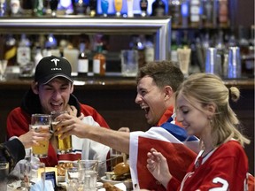Montreal Canaidens fans watch game 5 of the semi finals at The Burgundy Lion in Montreal on Tuesday, June 22, 2021.