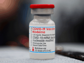 A bottle of Moderna's COVID-19 vaccine.