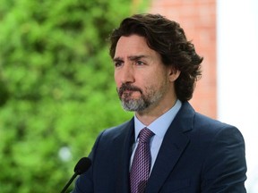 Canadian Prime Minister Justin Trudeau speaks during a news conference at Rideau Cottage June 25, 2021 in Ottawa, Canada.