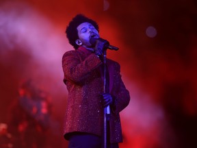 The Weeknd, shown performing during the Super Bowl LV Halftime Show in February, cleaned up at the 50th Juno Awards on Sunday, June 6, 2021.