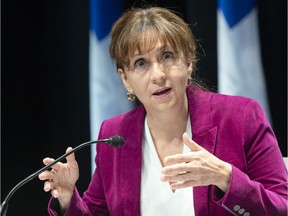 Quebec Culture Minister Nathalie Roy at a media briefing on October 2, 2020.