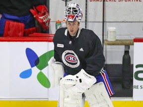 Jake Allen steps onto the ice for start of Montreal Canadiens training camp practice at the Bell Sports Complex in Brossard on Jan. 5, 2021.