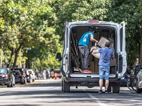 Originally May 1st was set in the Civil Code of Lower Canada as moving day but in 1973, the Quebec government moved it to July 1st. Everything in its place in the van on Gilford Street in Montreal on Thursday July 1, 2021.