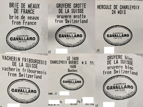 Labels of recalled cheeses from Fromagerie Cavallaro DDO.
