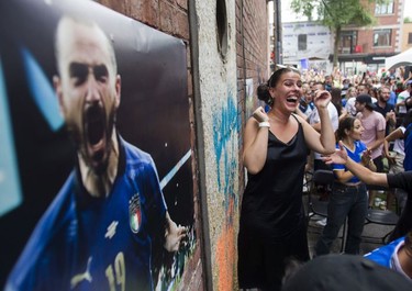 Italy fans in the Little Italy area of Montreal celebrate win over England Euro 2020 final game on Sunday, July 11, 2021.