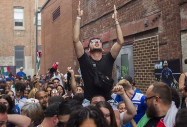 Italy fans in the Little Italy area of Montreal celebrate win over England Euro 2020 final game on Sunday, July 11, 2021.