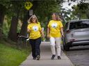 Emilia Fernandes, left, and Judy Suissa started walking together every day when the pandemic began. The close friends, who work for the CIUSSS du Centre-Ouest-de-l’Île-de-Montréal and are based at the Jewish General Hospital, are participating in a fundraiser for the hospital's Segal Cancer Centre. It's one of Montreal's first major in-person fundraising events since March 2020.