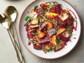 The lemon vinaigrette from this halloumi beet salad recipe can also be used on chicken and fish.