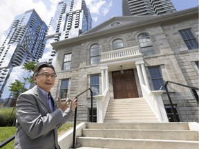 Vincent Kou, chief investment officer at the Brivia group, explains the work done as part of the renovations to the house of Louis Hippolyte La Fontaine, in Montreal on Wednesday, July 28, 2021.