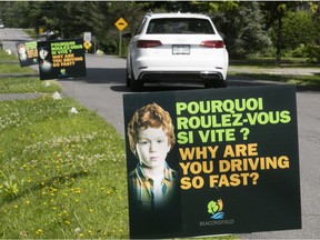 Signs implore drivers to slow down on Jasper Road in Beaconsfield.