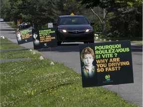 Signs implore drivers to slow down on Jasper Road in Beaconsfield, following complaints from residents.