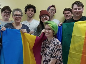 The West Island LGBTQ2+ Centre is celebrating 10 years of providing LGBTQ2+ specific services. Staff and volunteers pose for a picture together in 2019. From left to right, Sarah Cunningham (coordinator), Johanna Morrow (parent Volunteer), Matthew Xanthoudakis (volunteer), Sam Laishley (volunteer), Xander Rettino (volunteer), Tegan Neale-Ostor (volunteer), Noah Currin (coordinator) and David Hawkins (executive director).