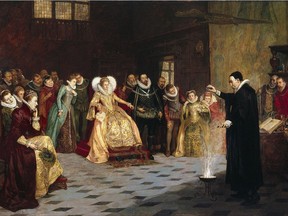 A detail from John Dee performing an experiment before Queen Elizabeth I, a painting by Henry Gillard Glindon. A recent X-ray analysis of the 19th-century work shows that originally Dee was surrounded by a circle of skulls, Joe Schwarcz writes.