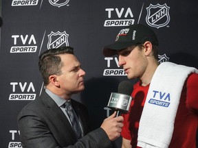 TVA Sports journalist Renaud Lavoie interviews Ottawa Senators' Kyle Turris in 2016. Québecor Media cut TVA Sports's signal to Bell subscribers just as the 2019 playoffs began. After the CRTC ordered it to restore the signal, Quebecor asked the Federal Court of Appeals to overturn the decision. The court has declined to do so.