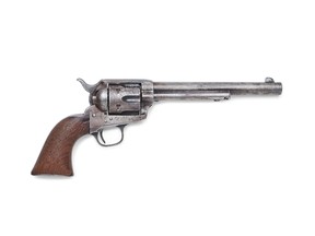 The Colt single action revolver used by Sheriff Pat Garrett to kill U.S. outlaw Billy the Kid in July 1881 in New Mexico is seen in an undated photo before an auction at Bonhams in Los Angeles.