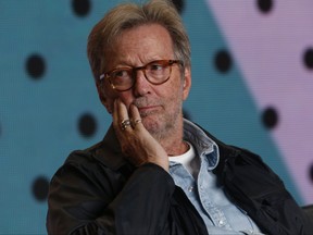 Legendary rock/blues guitarist Eric Clapton speaks during the press screener of a biography about himself called "Eric Clapton: Life in 12 Bars" at the 2017 Toronto International Film Festival in Toronto on Sept. 11, 2017.