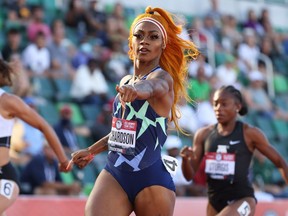 FILE - Sha'Carri Richardson competes in the Women's 100 Metre on Day 2 of the 2020 U.S. Olympic Track & Field Team Trials at Hayward Field on June 19, 2021 in Eugene, Oregon.