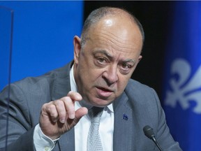 Quebec Health Minister Christian Dubé responds to a question during a news conference in Montreal on Tuesday June 15, 2021.