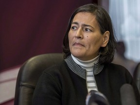 CP-Web. Missing and Murdered Indigenous Women Girls Commissioner Michele Audette speaks during a press conference at the Manitoba Keewatinowi Okimakanak office in Winnipeg on Tuesday, Oct. 2, 2018.