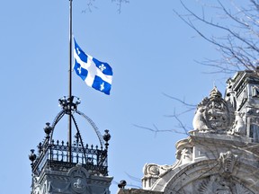 The Quebec flag was at half-mast for the victims of a mass shooting in Nova Scotia in April 2020 at the legislature in Quebec City.