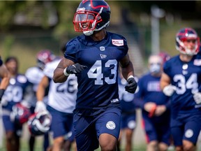 Ahmad Thomas works out at Alouettes training camp on July 11, 2021.