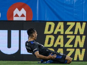 CF Montréal midfielder Mathieu Choinère celebrates his goal against Inter Miami CF during the first half at Red Bull Arena on Saturday, July 3, 2021, in Harrison, N.J.