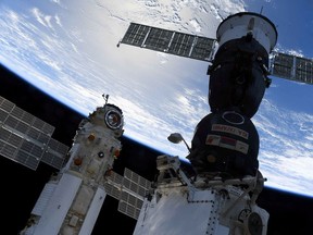 The Nauka (Science) Multipurpose Laboratory Module is seen docked to the International Space Station (ISS) next to next to Soyuz MS-18 spacecraft on Thursday, July 29, 2021.