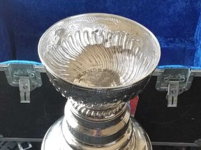 The Stanley Cup, damaged in Tampa, came back to Montreal for repairs.