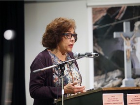 Marjorie Villefranche, director of Maison d'Haïti, is seen during the commemorative ceremony held on Jan. 12, 2017 in Montreal to mark the seventh anniversary of the 2010 earthquake in Haiti.