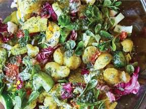 When making Christina Loucas's Cypriot potato salad, try breaking the freshly cooked potatoes apart with a fork, rather than cutting them up. It will help them soak up more of the dressing.