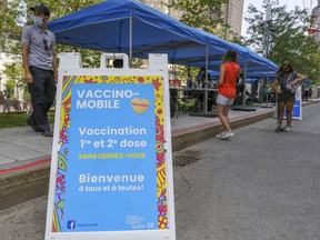A mobile vaccination clinic in Place des Festivals Aug. 8, 2021.