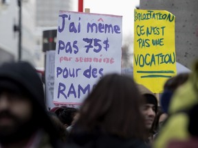 Students protest unpaid internships in Montreal in 2018.