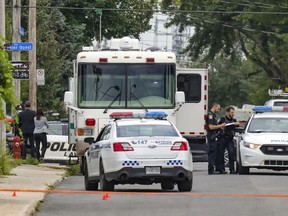 Laval police command post near the scene of a fatal shooting in the Pont Viau district on Aug. 17, 2021.