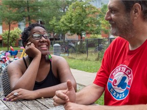 Ushana Houston, director of O3 On Our Own, chats with comedian Joey Elias in Montreal on Tuesday August 24, 2021. "We literally would not be able to operate without this funding," Houston says.