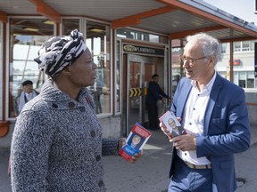 Liberal MNA for D'Arcy-McGee David Birnbaum meeting with his constituents during the 2018 election. "There's no underestimating the level of concern and anger in the English-speaking community. I hear about it quite constantly," Birnbaum says.
