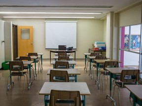 An empty classroom.