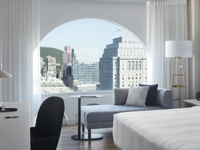 The Montreal Marriott Château Champlain is distinctive for its large, curved bay windows.