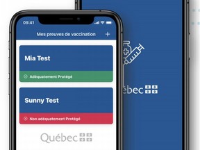 A screen capture of the Quebec government's VaxiCode app.