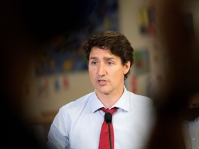 Prime Minister Justin Trudeau speaks during a news conference at the daycare inside Carrefour de l'Isle-Saint-Jean school in Charlottetown, P.E.I., July 27, 2021.