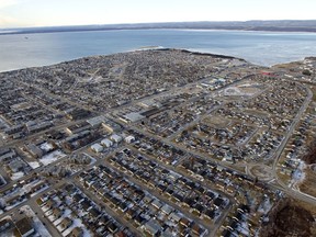 A view of the east of the town of Sept-Îles and the Innu community of Uashat.