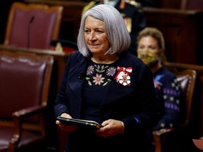 Mary Simon is sworn in as the first Indigenous Governor General of Canada during a ceremony in the Senate chamber in Ottawa, Ontario, Canada, July 26, 2021.