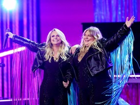 Miranda Lambert and Elle King perform at the Grand Ole Opry in Nashville, Tennessee April 17, 2021, for a taped appearance on the 56th Academy of Country Music Awards.