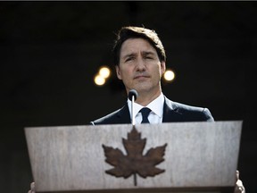 Justin Trudeau speaks at a news conference at Rideau Hall in Ottawa after meeting with Governor General Mary Simon on Sunday August 15, 2021 to ask her to dissolve Parliament, triggering an election.