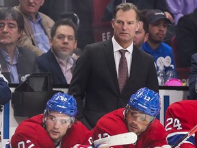 Former Canadiens assistant coach Kirk Muller behind the bench during a game against the Arizona Coyotes in Montreal on Feb. 10, 2020.