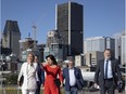 From left: Longueuil Mayor Sylvie Parent, Gatineau Mayor Maxime Pedneaud-Jobin, Montreal Mayor Valérie Plante, Quebec City Mayor Régis Labeaume and Laval Mayor Marc Demers in Montreal on Tuesday, September 7, 2021. They gathered to demand a national strategy for tackling gun violence.
