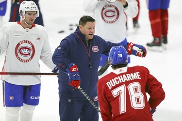 New Laval Rockets head coach Jean-François Houle runs the first day of Montreal Canadiens' rookie camp at the Bell Sports Complex in Brossard on Thursday, Sept. 16, 2021.