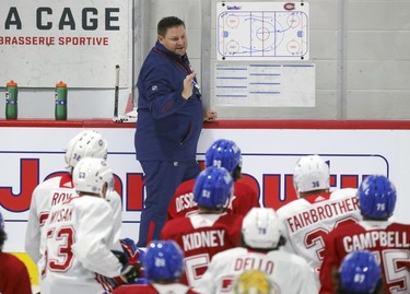 New Laval Rockets head coach Jean-Francois Houle runs the first day of Montreal Canadiens' rookie camp at the Bell Sports Complex in Brossard on Thursday, Sept. 16, 2021.