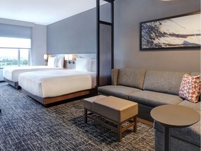 The new Hyatt Place Ottawa West’s rooms and suites have contemporary decor.