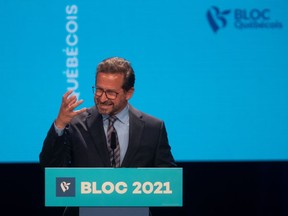 Bloc Québécois leader Yves-François Blanchet during the 2021 federal election at Centre Pierre-Peladeau in Montreal on Sept. 21, 2021.
